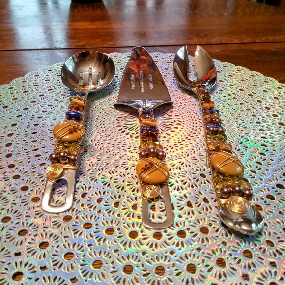 Beaded Wire wrapped Stainless Steel Serving Utensils - Picture 1 of 9